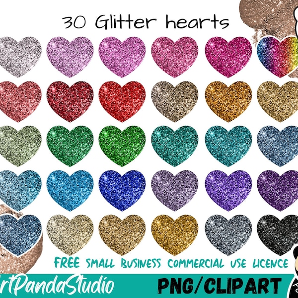 30 Glitter hearts clipart, sparkling hearts clipart bundle, Glittery Valentine's Day clipart, Romantic glitter clipart, Pink love hearts PNG