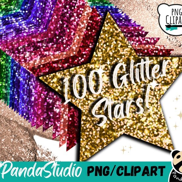 100 Sparkling Glitter Stars Digital PNG | Glitter clipart commercial use | Instant Download | Rainbow | Digital crafting | Clipart | SVG