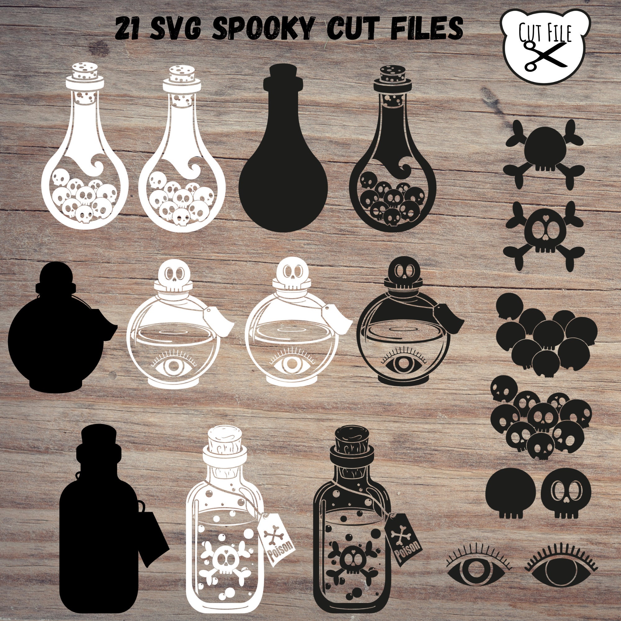 Potion Svg Files 28 Skull Potions SVG Bundle, Magic Potion Bottles SVG, Witchcraft Spell ...