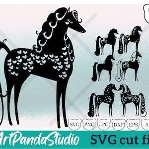 Poney dessiné à la main Silhouette SVG coupe fichiers - lot de 7 | Utilisation commerciale | Illustrations vectorielles | Fichiers de coupe de cheval | Clipart équestre | Cricut