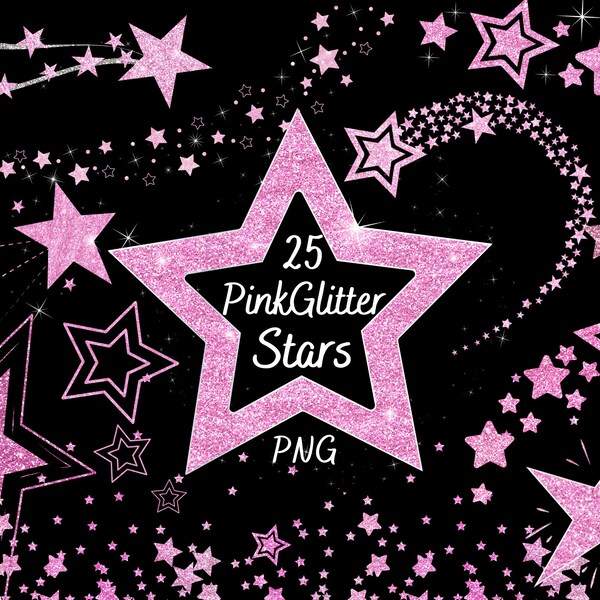 25 rosa glitterstjärnor clipart-paket - Rosa glitterstjärnor clipart - Rosa glitterstjärnor Ramar och kanter - Direkt nedladdning - Kommersiellt bruk