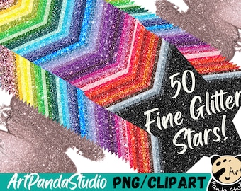 50 Sparkling Fine Glitter Stars Digital PNG | Glitter clipart commercial use | Instant Download | Rainbow | Digital crafting | Clipart | SVG