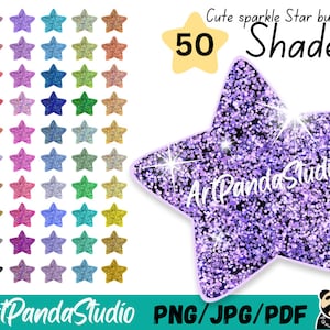 50 schattige sprankelende glittersterren digitale png | Glitter clipart commercieel gebruik | Direct downloaden | Regenboog | Digitaal knutselen | Clipart | SVG