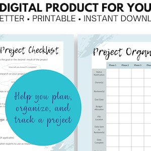Pacchetto di progetti: pianificatore di attività di lavoro stampabile / kit di organizzazione di progetti con modelli per pianificazione, monitoraggio e produttività / download PDF