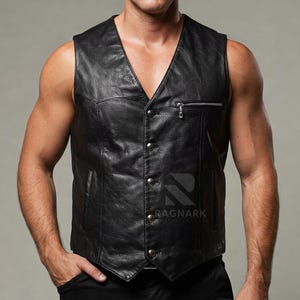 Handmade Biker Leather Vest | Genuine Leather Western Cowboy Biker Vest | Motorcycle Vest | Real Cowhide Leather Bar Vest | Gift For Men