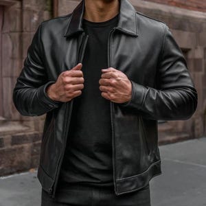 Handmade Genuine Leather Bomber Jacket For Men - Real Black Lambskin Leather Jacket - Vintage Black Streetwear Gothic Jacket - Gift For Men