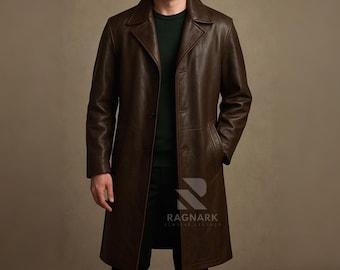 Handmade Brown Leather Trench Coat | Steampunk Duster Overcoat