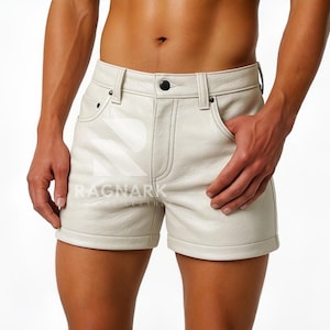 Genuine Sheep Leather Booty Shorts Men’s White Leather Hot Pants- Handmade White Leather Summer Shorts - Clubwear Rave Shorts - Gift For Him