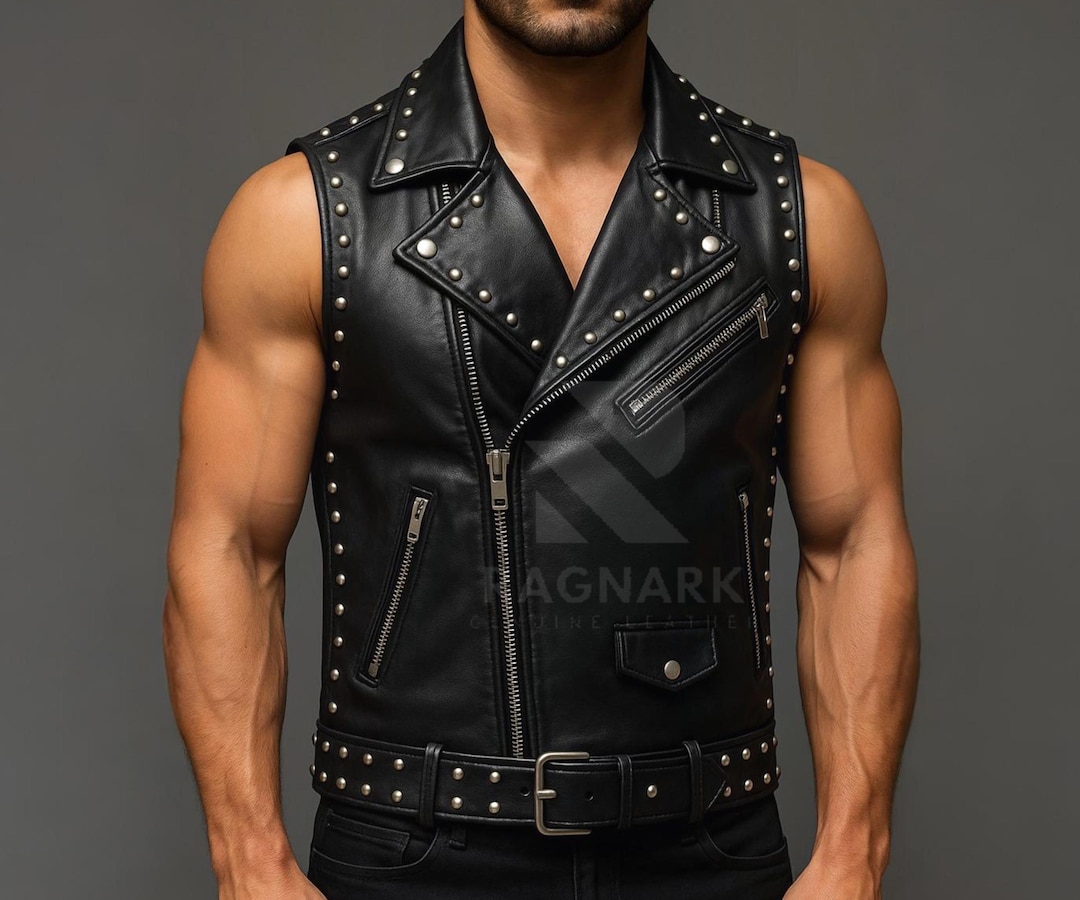 Handmade Studded Leather Biker Vest: Gothic Motorcycle Waistcoat - Etsy