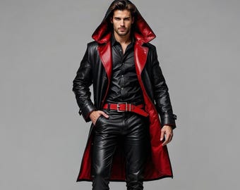 Gabardina con capucha de piel de vaca hecha a mano: estilo gótico cyberpunk