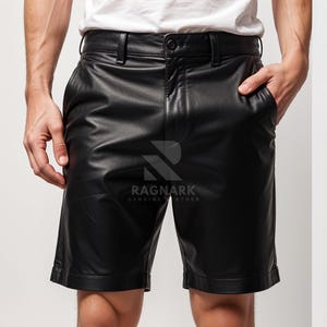 Handmade Black Genuine Sheep Leather Summer Shorts For Men