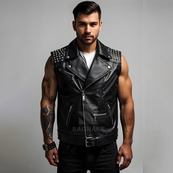 Gilet In Pelle Per Motociclisti Uomo | Stile Gladiatore, Con Tasche Interne, Taglie S-7XL - Foto 9