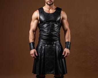 Handmade Leather Kilt & Vest: Medieval Warrior Gladiator Costume