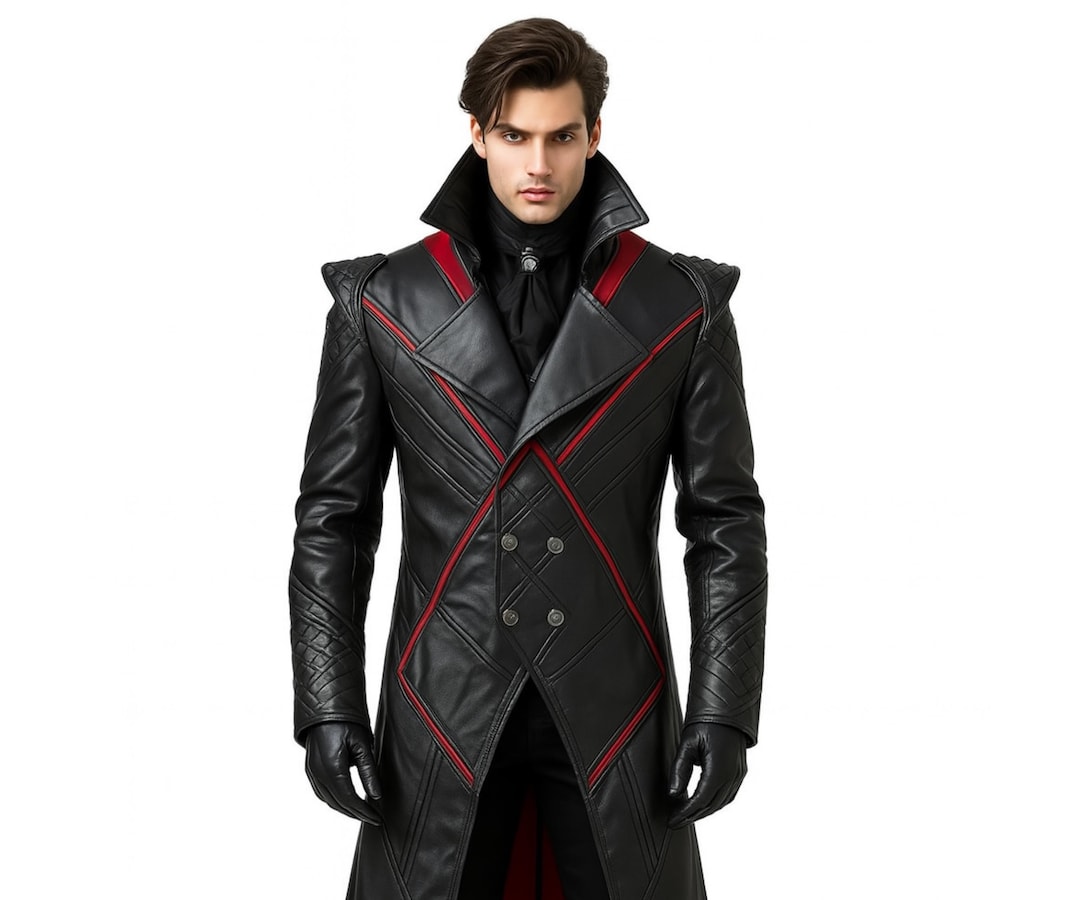 Handmade Leather Trench Coat: Gothic Steampunk Duster With Red Lining ...