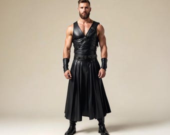 Handmade Leather Gladiator Costume: Roman Centurion Armor Vest & Kilt