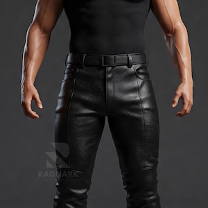 Men&#39;s Genuine Sheep Leather Pants - Handmade Black Leather Pants - Leather Jeans - Steampunk Gothic Festival Pants - Slim Fit Biker Pants