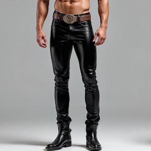 Men&#39;s Genuine Sheepskin Leather Pants - Slim Fit Black Leather Trousers - Biker Leather Jeans - Gothic Pants - Handmade Real Leather Pants