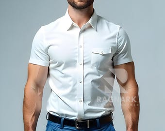 Handmade White Sheep Leather Shirt: Men's Slim Fit Biker Style