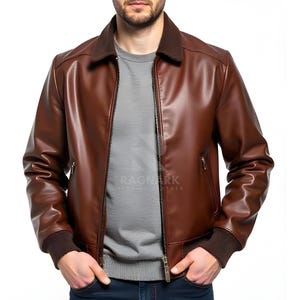 Handmade Genuine Leather Bomber Jacket For Men - Brown Real Lambskin Aviator Style Jacket - Classic Flight Jacket - Streetwear Gift For Men