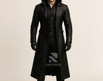 Handmade Leather Hooded Trench Coat: Gothic Cyberpunk Duster - Etsy