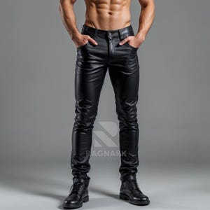 Men&#39;s Genuine Sheepskin Leather Pants - Black Leather Trousers - Real Leather Jeans - Gothic Biker Pants -Handmade Real Leather Pants