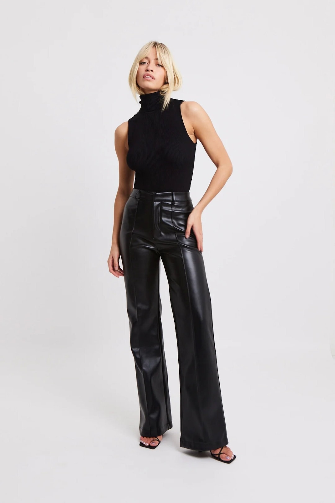 Leather Wide Leg Trousers Leather Pants for Women Cargo - Etsy