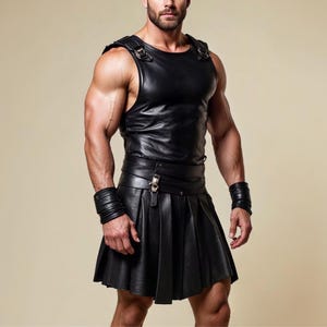 Genuine Leather Gladiator Armor - Roman Warrior Kilt & Armor Vest - Renaissance Fair Outfit - Handmade Medieval LARP and Cosplay Costume