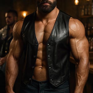 Open Front Genuine Leather Biker Vest - Handmade Leather Vest For Men - Real Sheep Leather Bar Vest - Rocker Clubwear Vest - Gift For Men