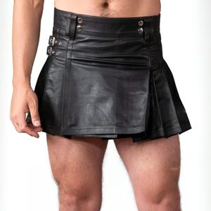 Genuine Leather Stylish Kilt Skirt For Men - Black Pleated Leather Kilt - Gothic Festival Biker Utility Kilt - Handmade Punk Rockwear Kilt