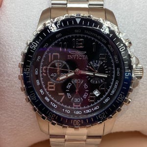 Invicta watch Chronograph Quartz Black Blue Silver Mens 45mm Stainless Steel