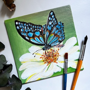 Acrylic painting, Butterfly on a Flower, Acrylics on canva panel