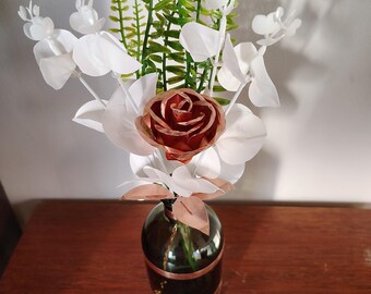 Hand forged copper rose bouquet in vase
