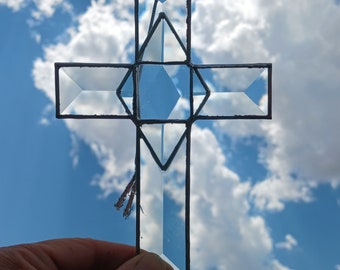 Prism cross, handmade stained glass suncatcher