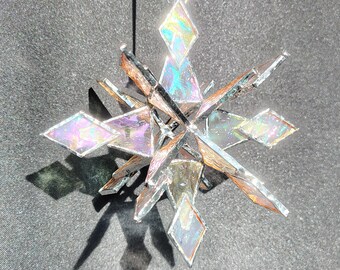 Star Christmas ornament, Iridescent handmade stained glass suncatcher