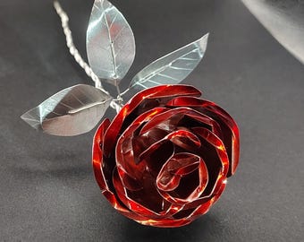 Hand forged red metal rose
