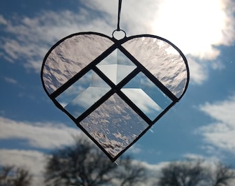 Pink prism heart suncatcher, handmade stained glass ornament