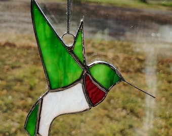 Hummingbird suncatcher, handmade stained glass ornament