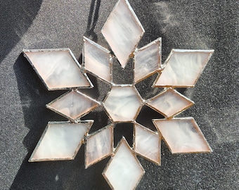 White snowflake, handmade stained glass Christmas ornament suncatcher