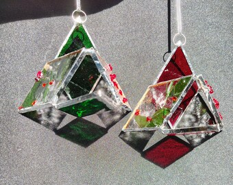 Holly berry Christmas ornament, handmade 3D suncatcher