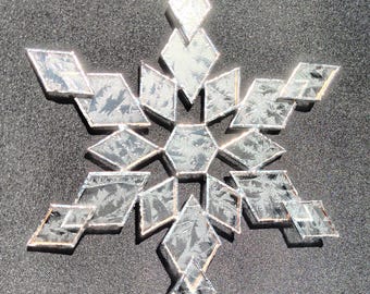 Frosted snowflake, Handmade stained glass Christmas ornament suncatcher