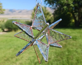 Star Christmas ornament, iridescent handmade stained glass suncatcher