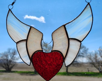 Guardian angel wings, handmade stained glass suncatcher