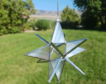 White star Christmas ornament, handmade stained glass suncatcher