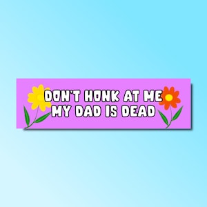 Don&#39;t honk at me my dad is dead bumper sticker, funny bumper sticker, silly genz z meme sticker, offensive car sticker, waterproof