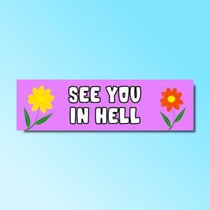 See you in hell bumper sticker, funny bumper sticker, silly genz z meme sticker, offensive car sticker, waterproof