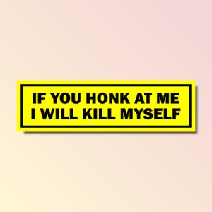If you honk at me i will kill myself bumper sticker, silly genz z meme sticker, funny meme bumper sticker, offensive car magnet, car decal