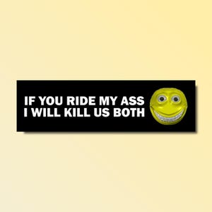 If you ride my ass i will kill us both bumper sticker, funny bumper sticker, silly genz z meme sticker, offensive car sticker, waterproof