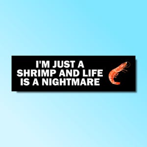 I&#39;m just a shrimp and life is a nightmare bumper sticker, shrimp bumper sticker, funny bumper sticker, silly genz z meme sticker, offensive