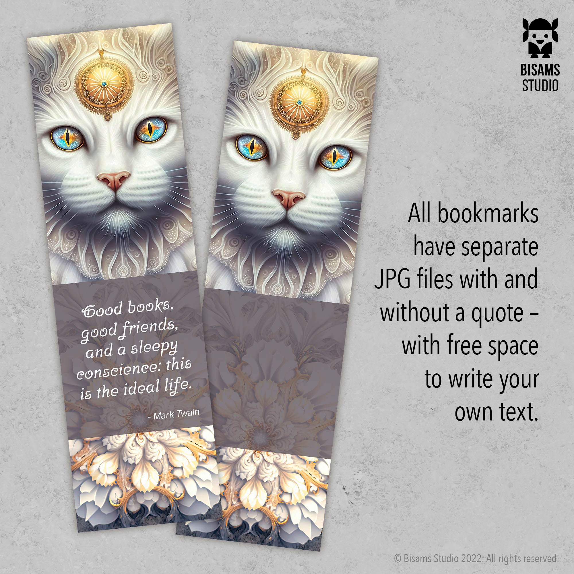 Printable Bookmarks With Mystic Cats Design and Book Quotes. Instant Download Digital Files ...