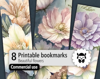 Floral printable bookmarks, watercolor flowers digital art, botanical bookmarks bundle, book lover gift. No2